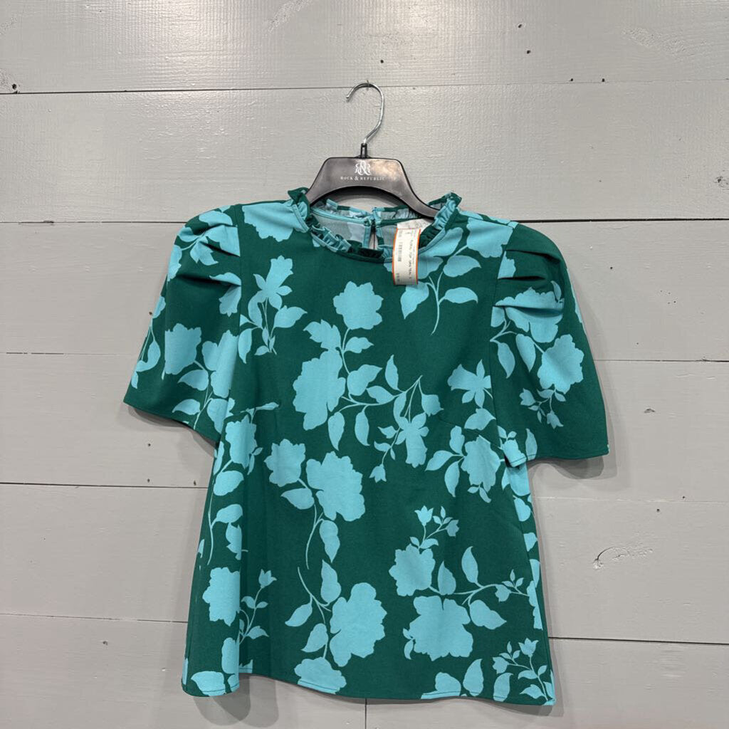 SUGAR LIPS,FLORAL TOP ,GRN TEAL ,S