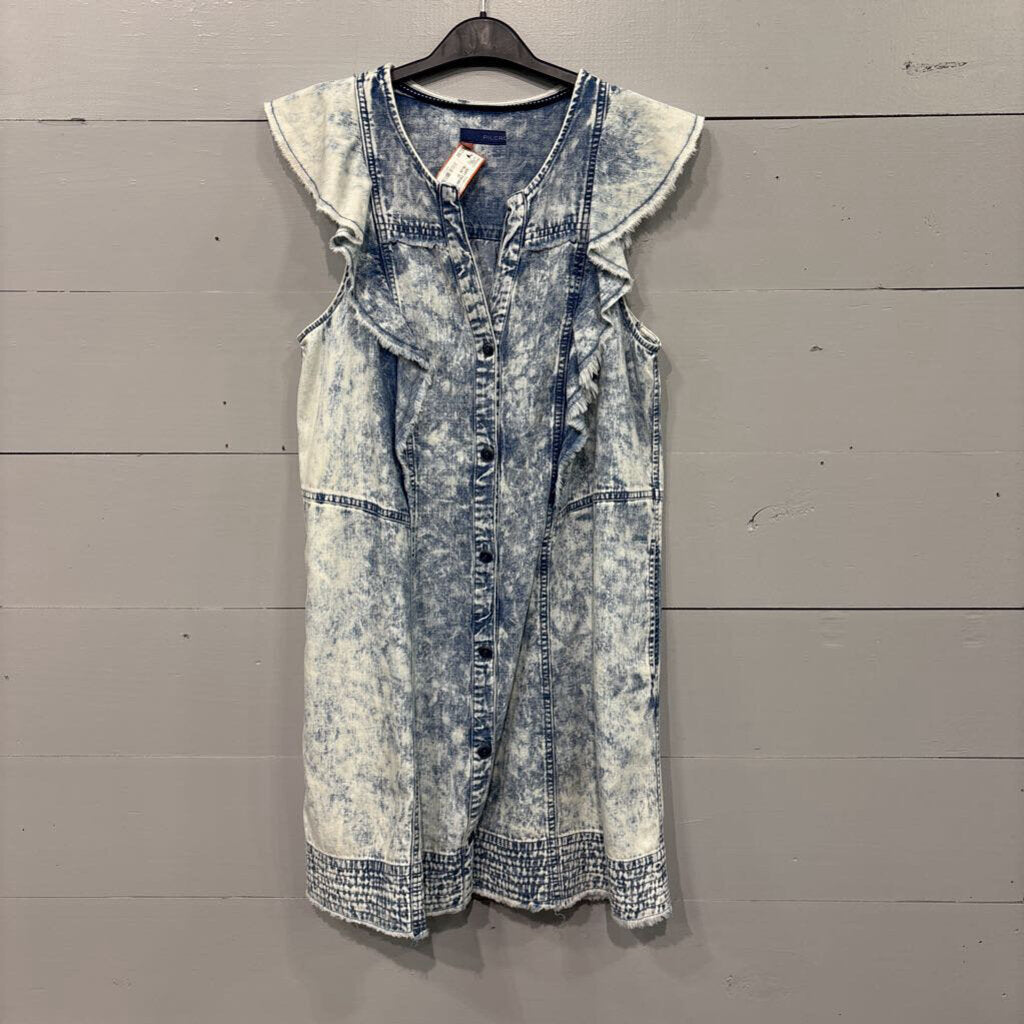 PILCRO,SOFT DENIM RUFFLE DRESS ,BLUE ,M