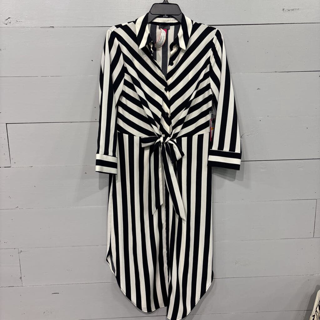 VINCE CAMUTO,NWT SILK LIKE STRIPE DRESS ,IVORY BLK ,S