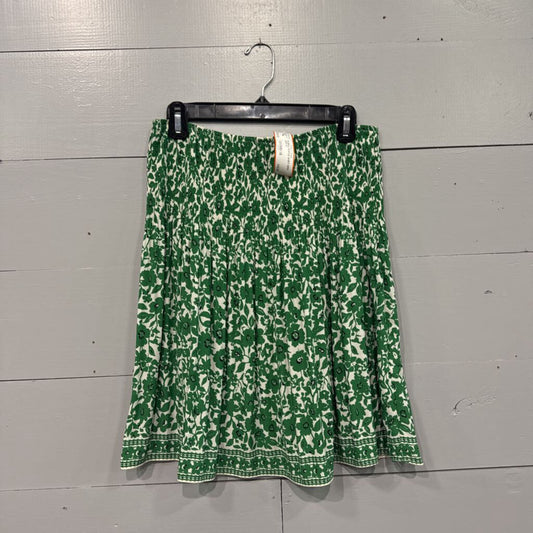 FLORAL RUFFLE SKIRT,GRN WHT,M