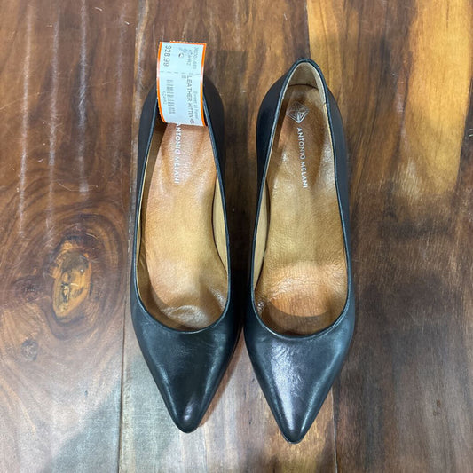 ANTONIO MELANI,LEATHER KITTEN HEEL ,BLK ,8