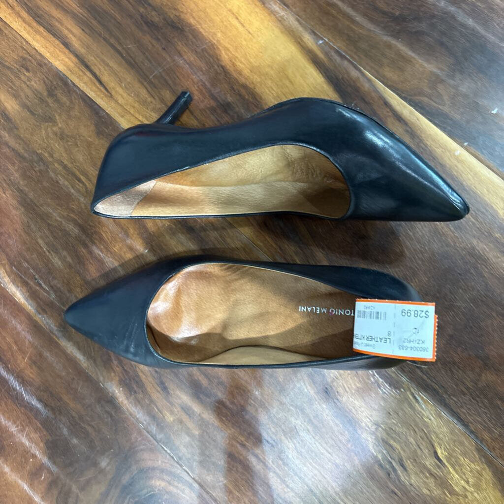 ANTONIO MELANI,LEATHER KITTEN HEEL ,BLK ,8