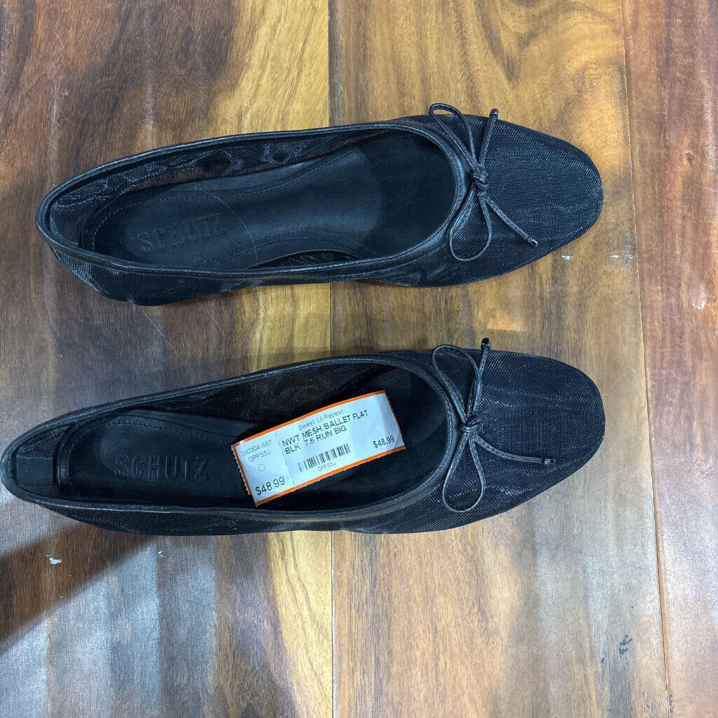 SCHUTZ,NWT MESH BALLET FLAT , BLK ,7.5 RUN BIG