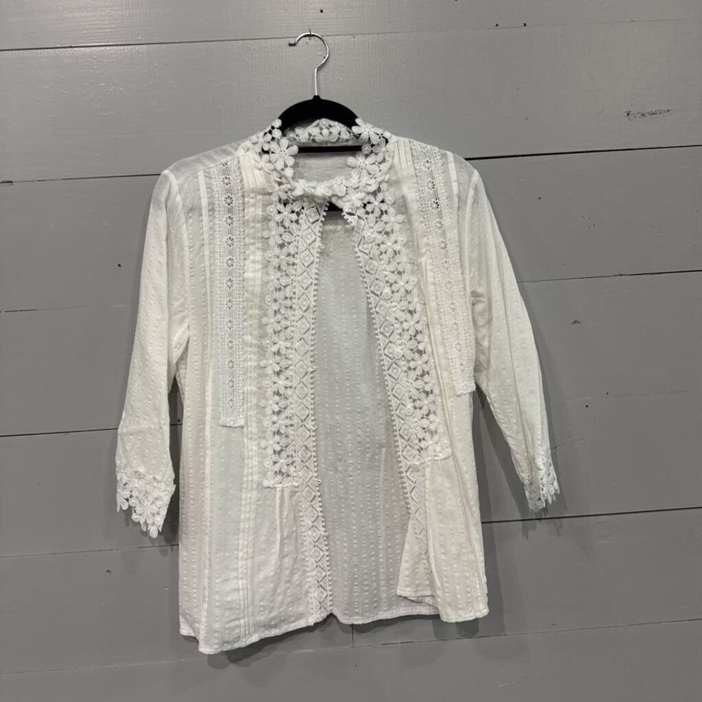 TEXTURED LACE TOP,WHITE,S