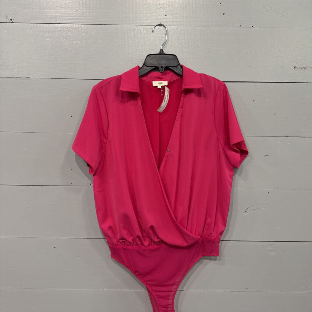 ENTRO,COLLARED BODYSUIT TOP ,PINK ,L