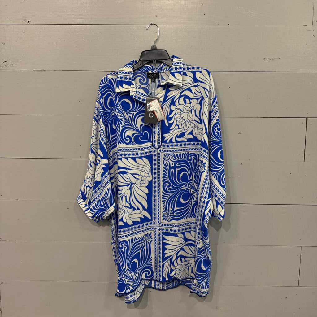 GIGIO,NWT PATTERNED DRESS ,BLUE WHT ,M