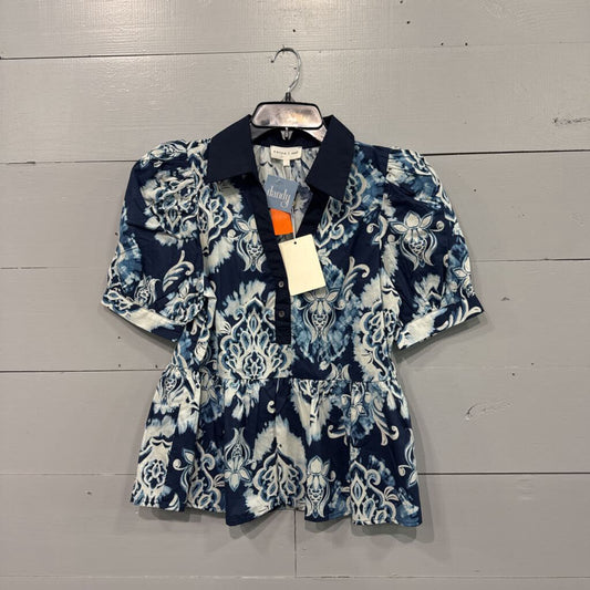 ENTRO,NWT FLORAL TOP ,BLUE WHT ,S