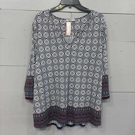 DALIA,PATTERNED TOP ,WHT NVY ORG,XL