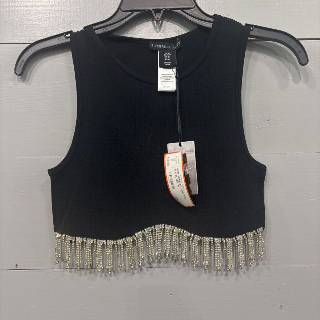 SINCERELY JULES,NWT JEWELED TANK TOP ,BLK SILVER ,M