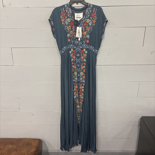 JOHNNY WAS,NWT JW EMBROD MAXI DRESS ,BLUE MULTI ,M