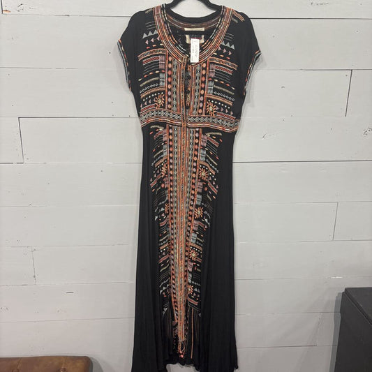 JOHNNY WAS,NWT JW EMBROD MAXI DRESS ,BLK MULTI ,M