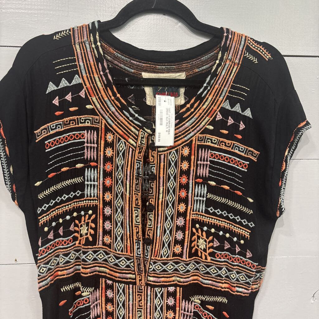 JOHNNY WAS,NWT JW EMBROD MAXI DRESS ,BLK MULTI ,M
