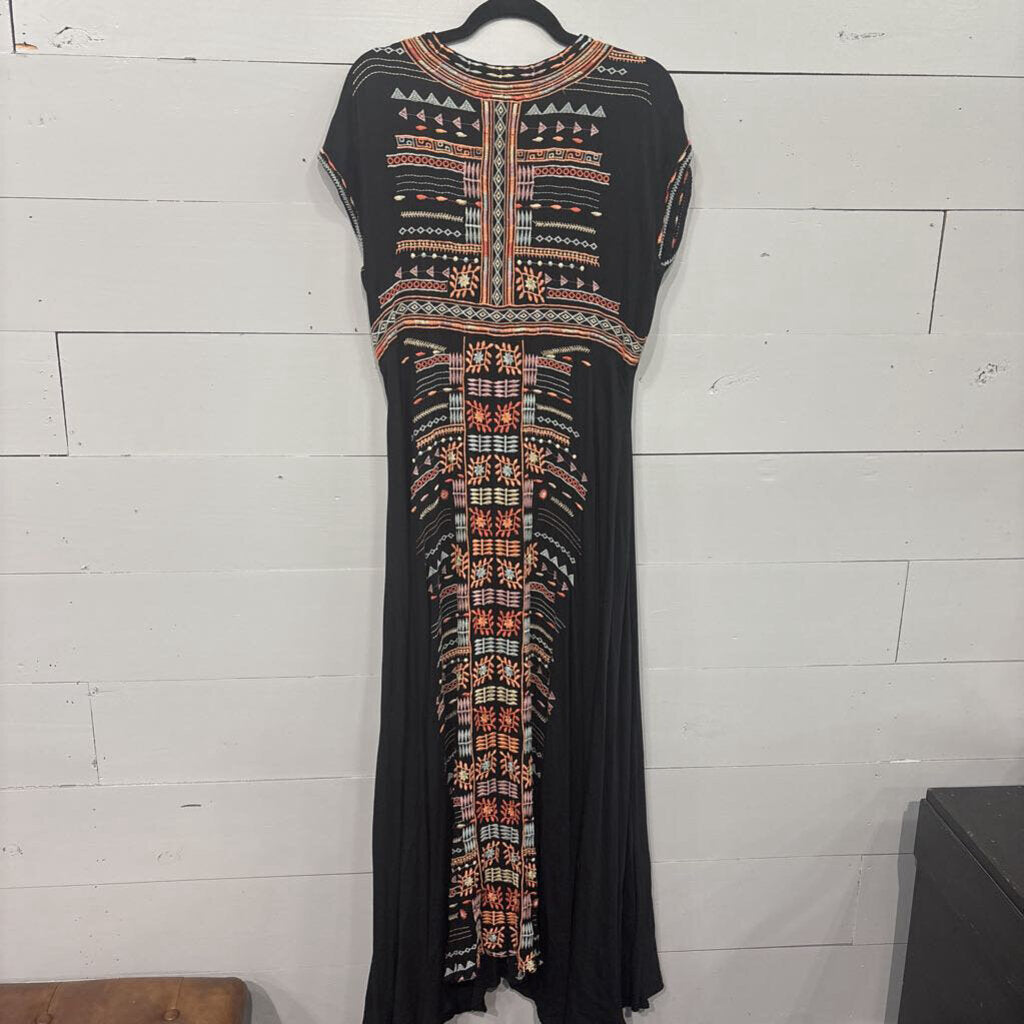 JOHNNY WAS,NWT JW EMBROD MAXI DRESS ,BLK MULTI ,M