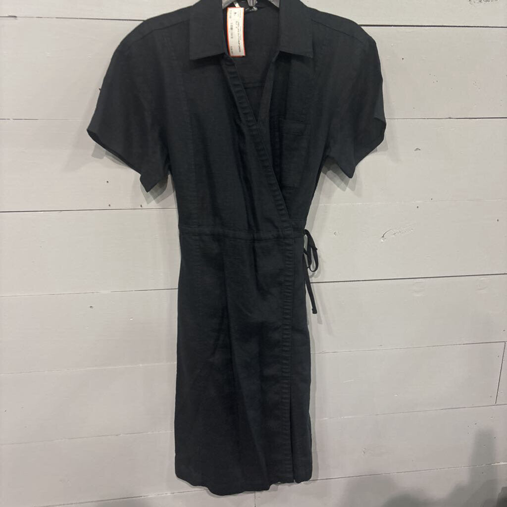ATHLETA,LINEN LIKE BUTTONUP DRESS ,BLK ,6