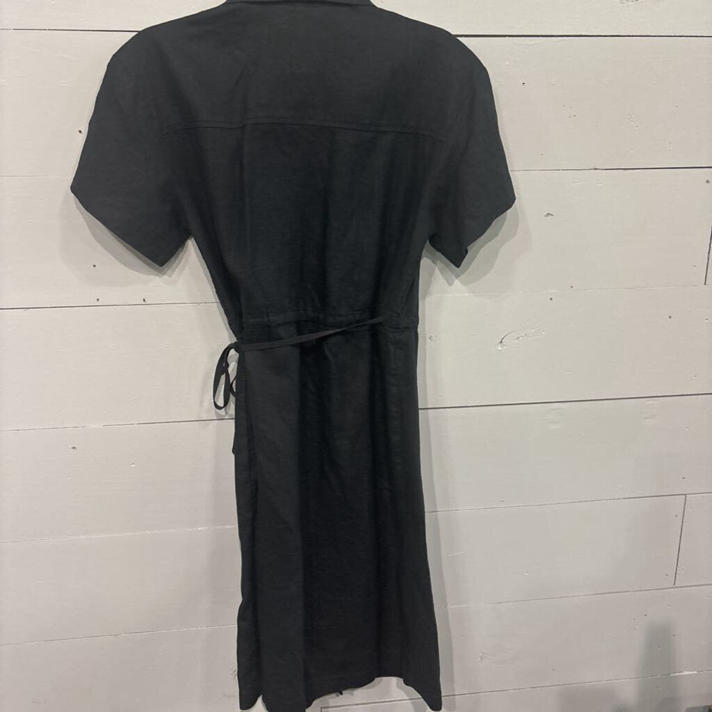 ATHLETA,LINEN LIKE BUTTONUP DRESS ,BLK ,6