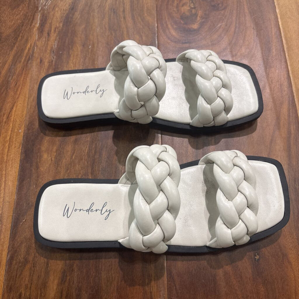 WONDERLY,BRAIDED SANDAL, BLK WHT ,8.5