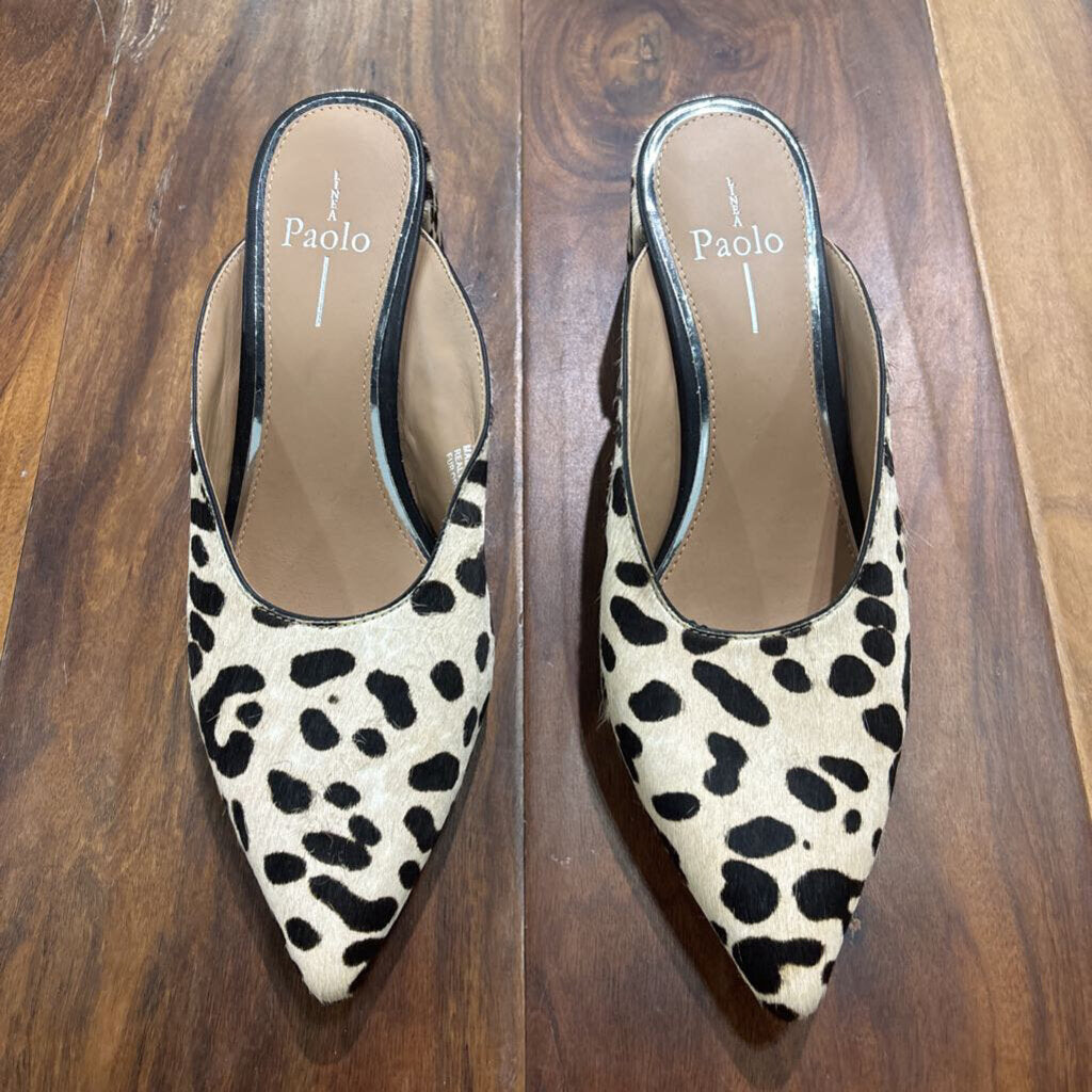PAOLO,LEOPARD MULE HEEL ,TAN BLK ,9