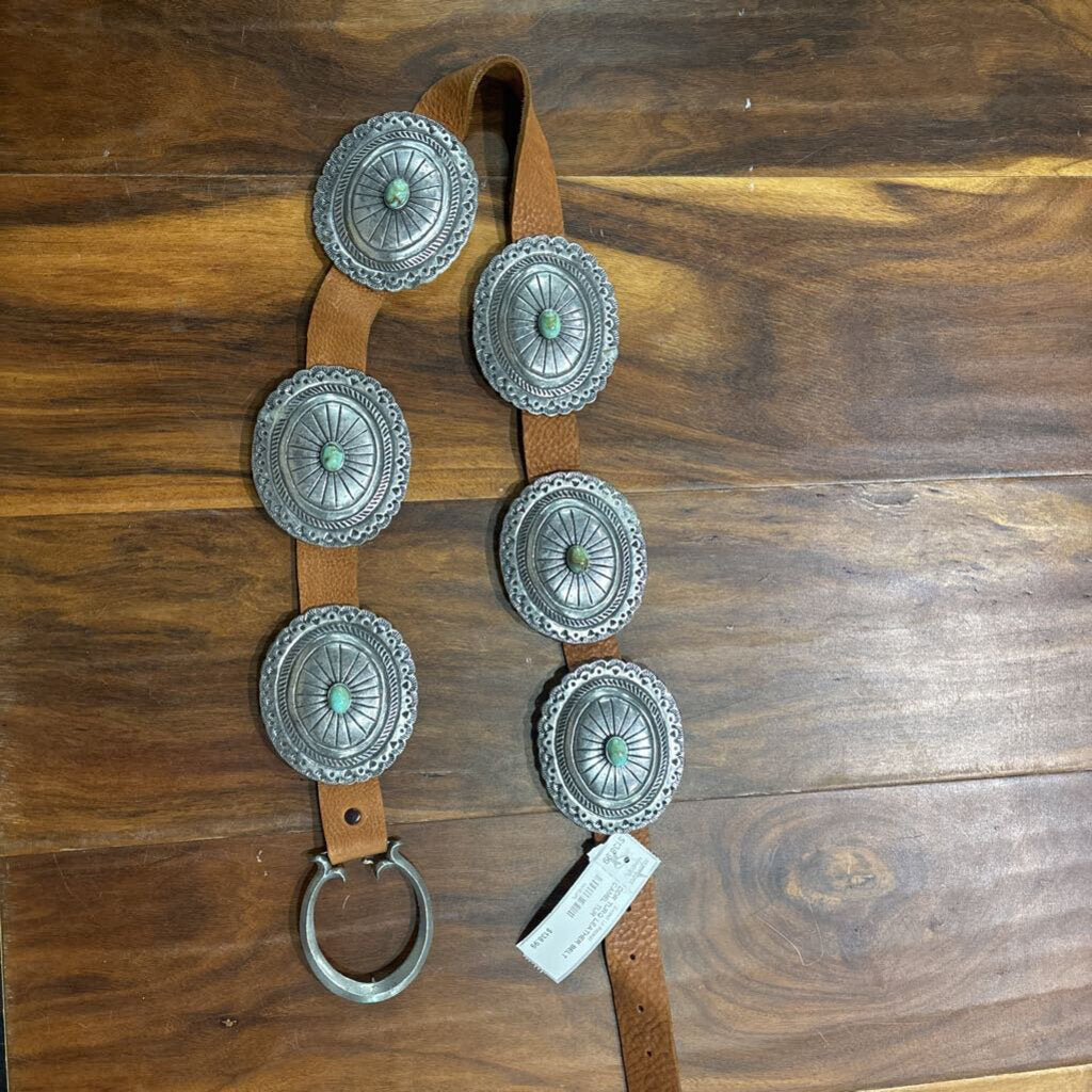 DOUBLE D RANCH,DDR TURQ LEATHER BELT ,CAMEL TUR