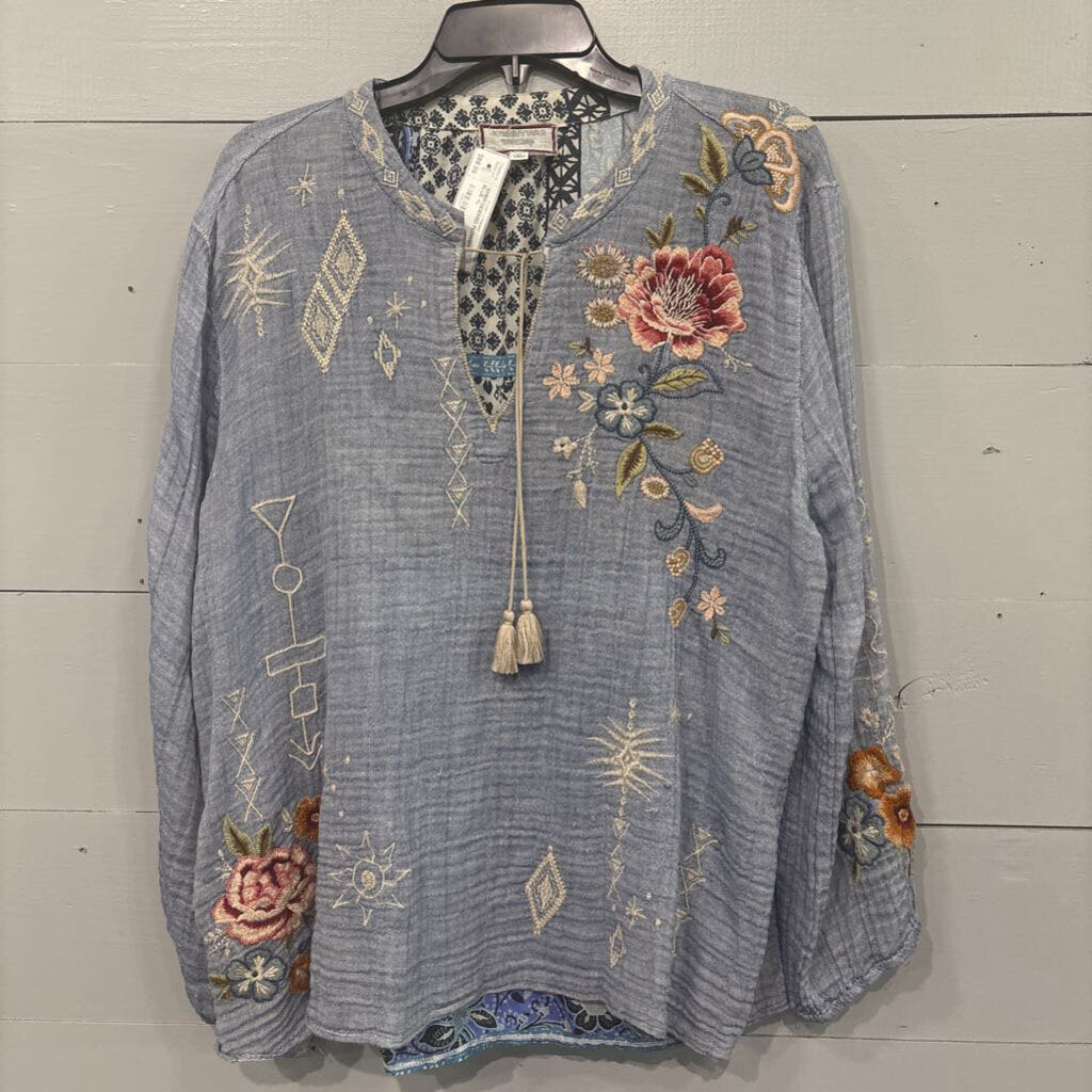 JOHNNY WAS,*EMBROIDERED FLOWER ,BLUE,XL