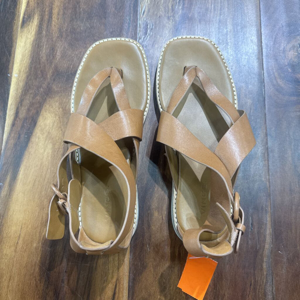 VINCE,LEATHER STRAP SANDAL ,CAMEL ,7.5