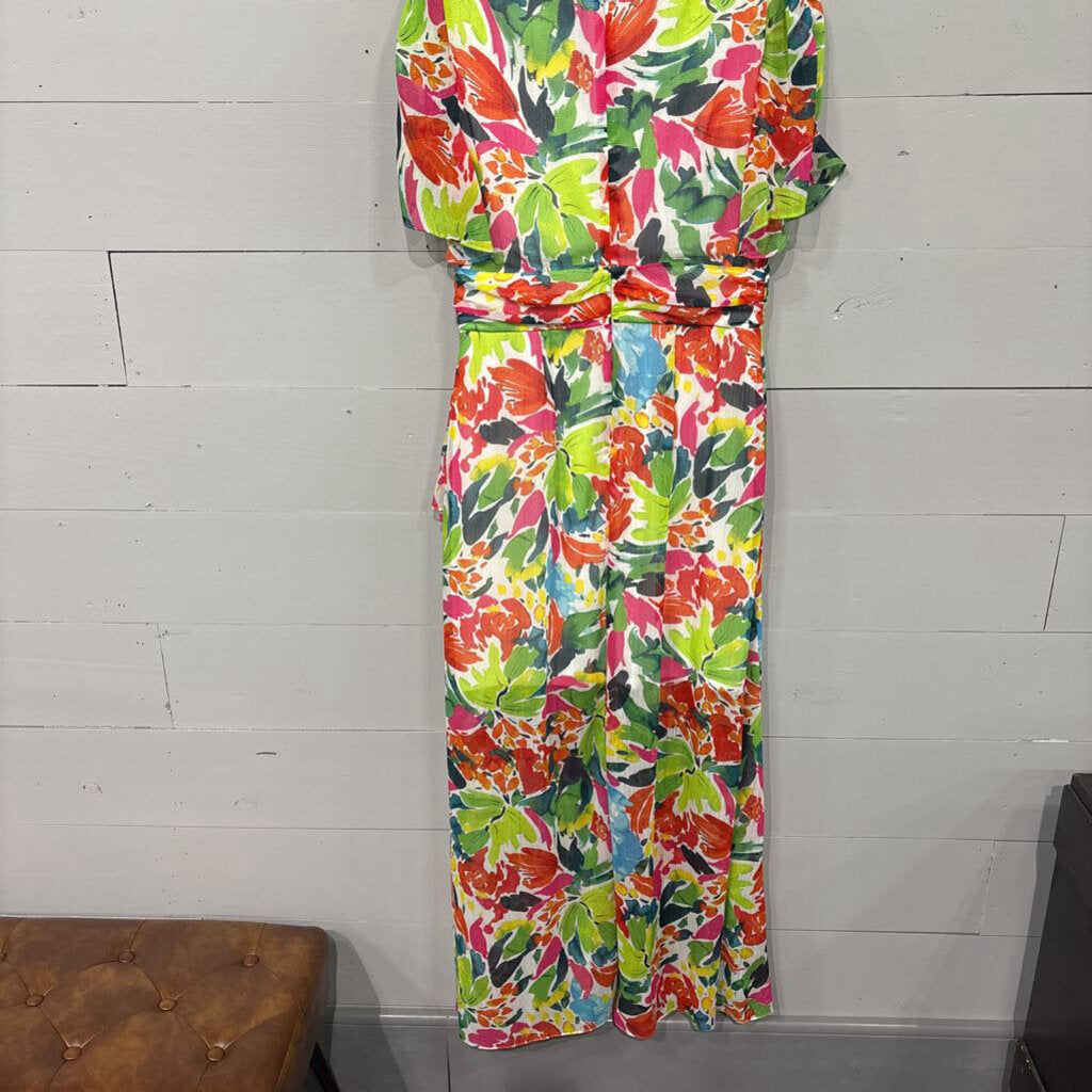 SLNY,FLORAL LONG DRESS W/ RUFFLE*,MULTI,12