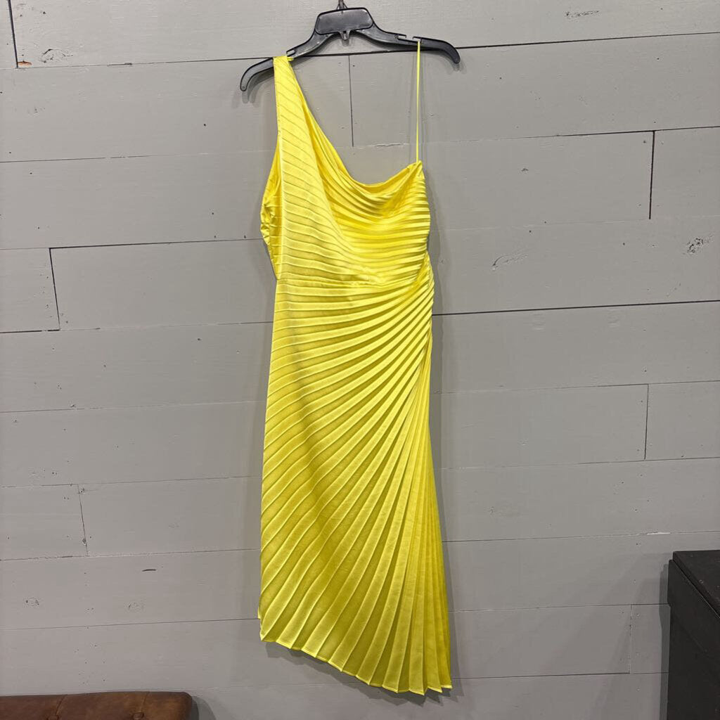 BELLE BADGLEY MISCHKA,*SINGLE SHOULDER PLEATED DRESS,YELLOW,14