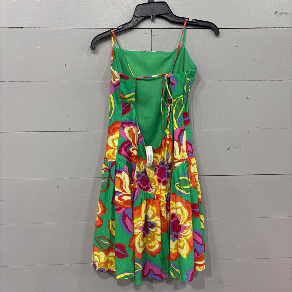 GB,*SPAGHETTI SDTRAP BACKLESS FLORAL DRESS,GREEN MULTI,XL