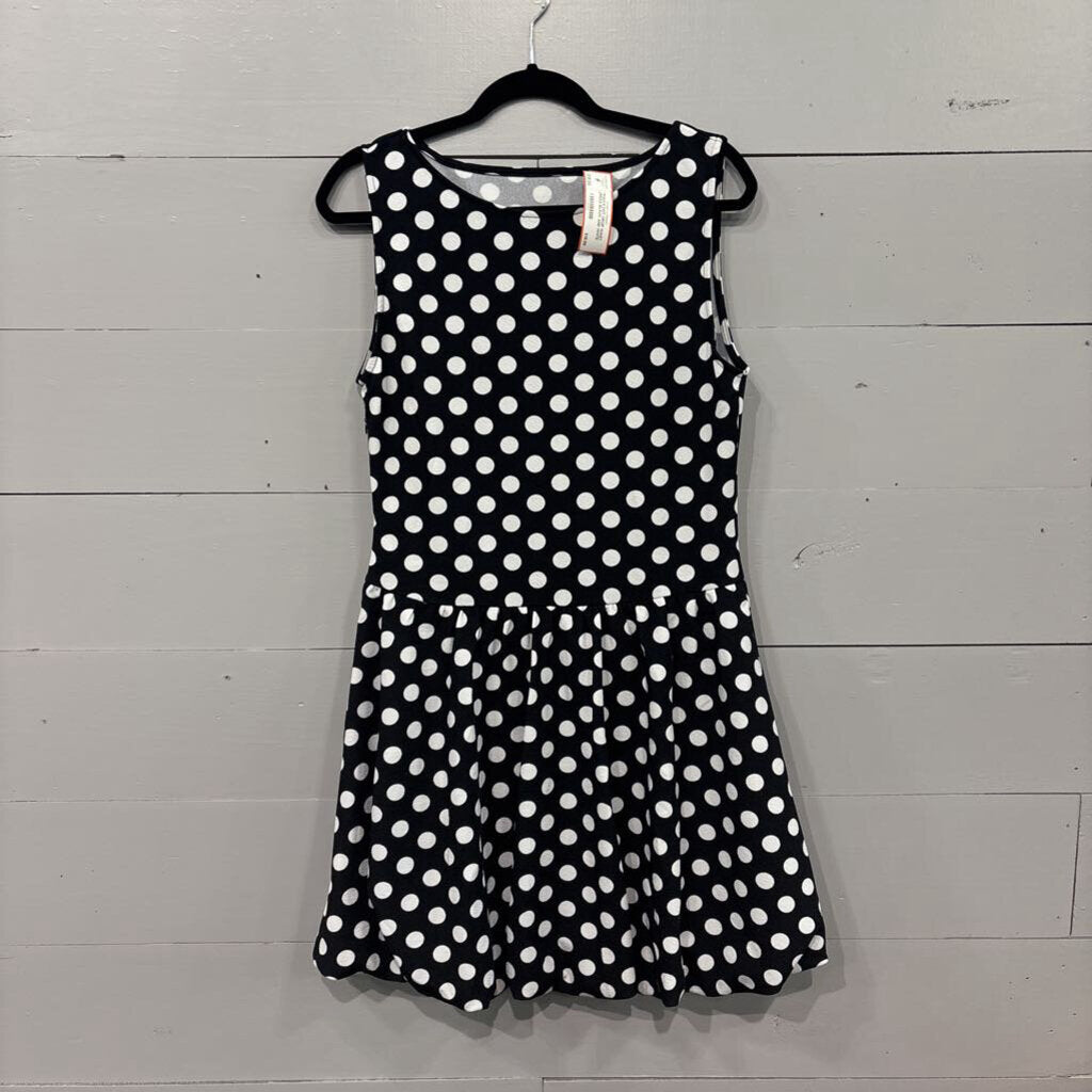 NO LABEL,*POLKA DOT DROP WAIST DRESS,BLACK AND WHITE,LARGE