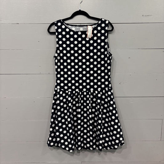 NO LABEL,*POLKA DOT DROP WAIST DRESS,BLACK AND WHITE,LARGE