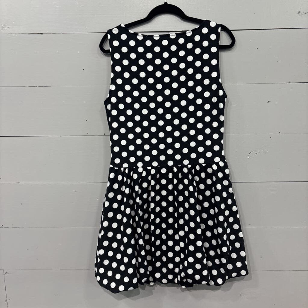 NO LABEL,*POLKA DOT DROP WAIST DRESS,BLACK AND WHITE,LARGE