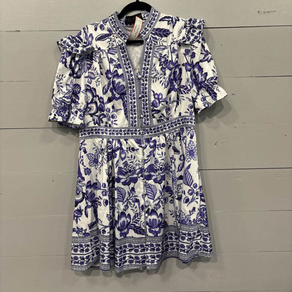 LAI MENG FIVE CATS,*FLORAL DRESS,PURPLE AND WHITE,LARGE
