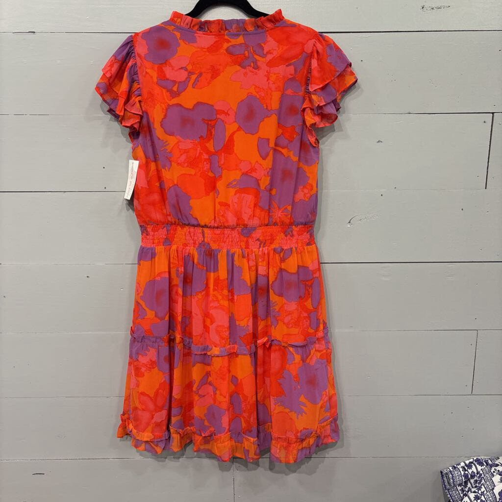JODIFL,*FLORAL ELASTIC WAIST DRESS,ORANGE AND PURPLE,LARGE