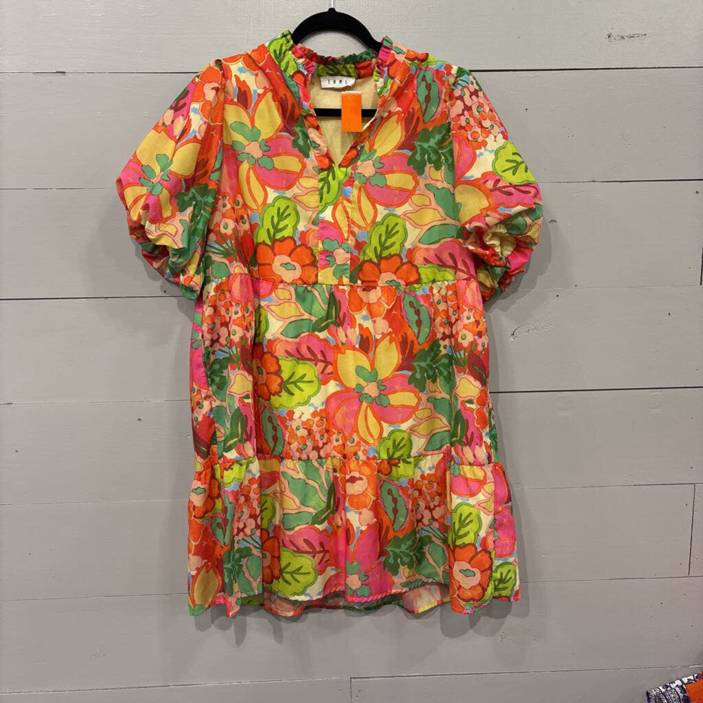 *TIERED DRESS,ORANGE AND GREEN,XL