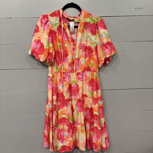 BTFBM,*TIERED DRESS,PINK AND ORANGE,LARGE