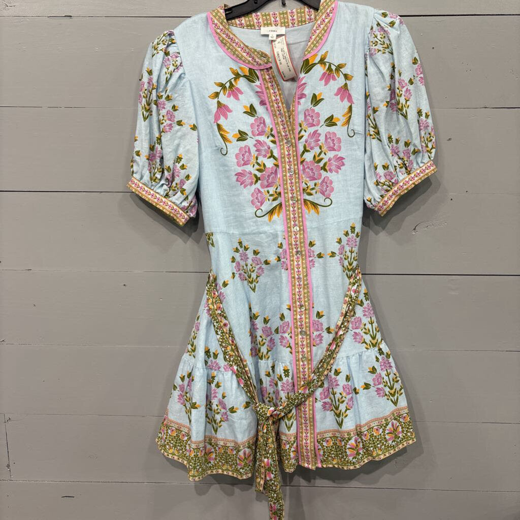 A LOVES A,FLORAL DRESS,BLUE AND PINK,LARGE