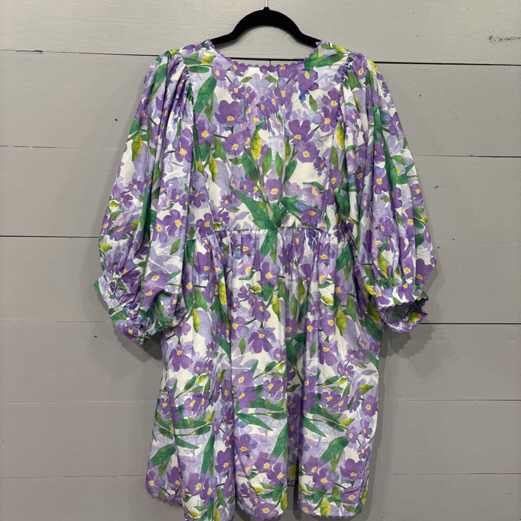 GIGIO,PUFFY SLEEVE FLORAL DRESS,PURPLE SAND GREEN,LARGE