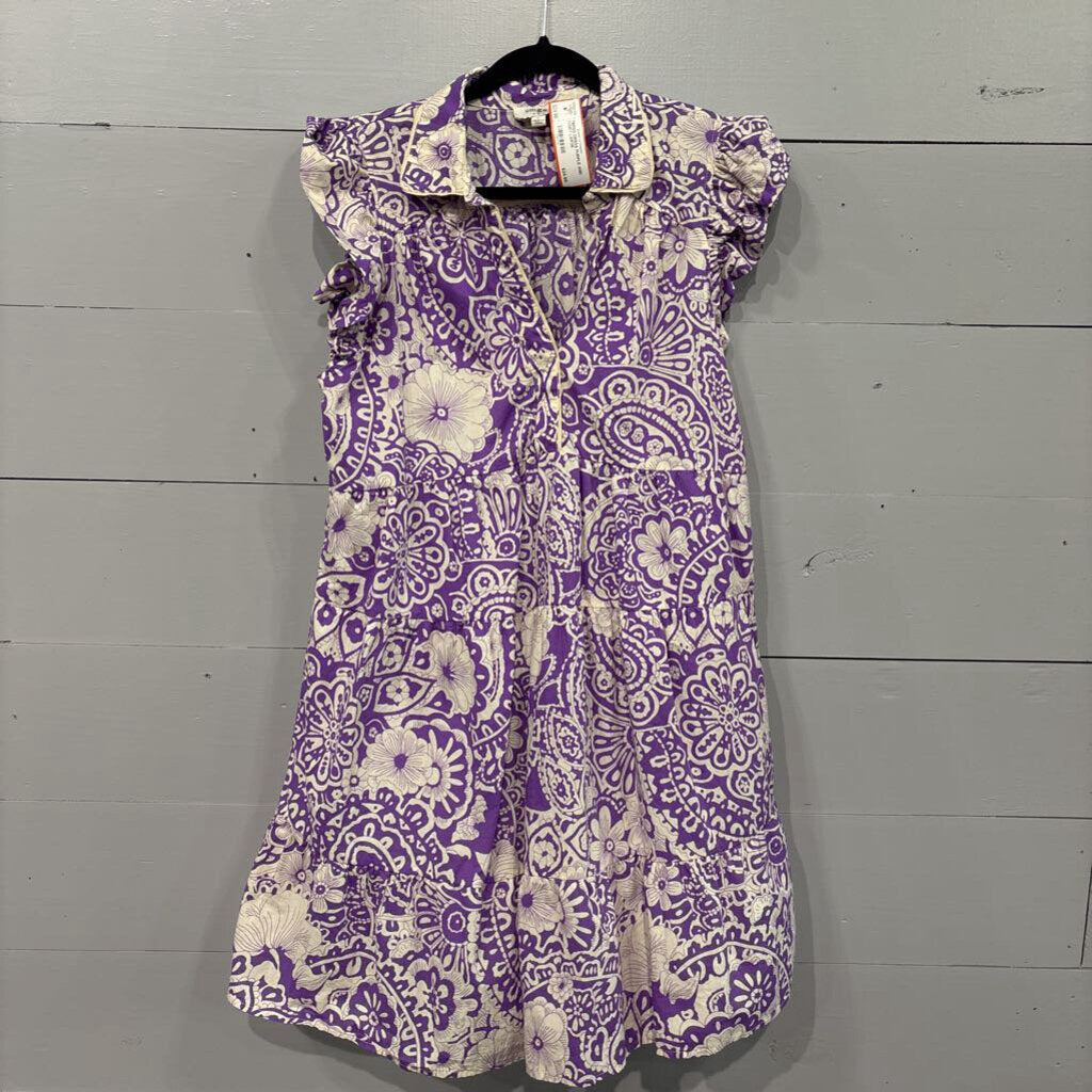 UMGEE,TIERED DRESS,PURPLE AND IVORY,LARGE