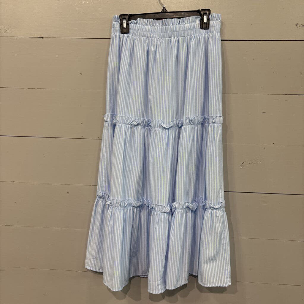 THML,STRIPED TIERED SKIRT,BLUE AND WHITE,MEDIUM