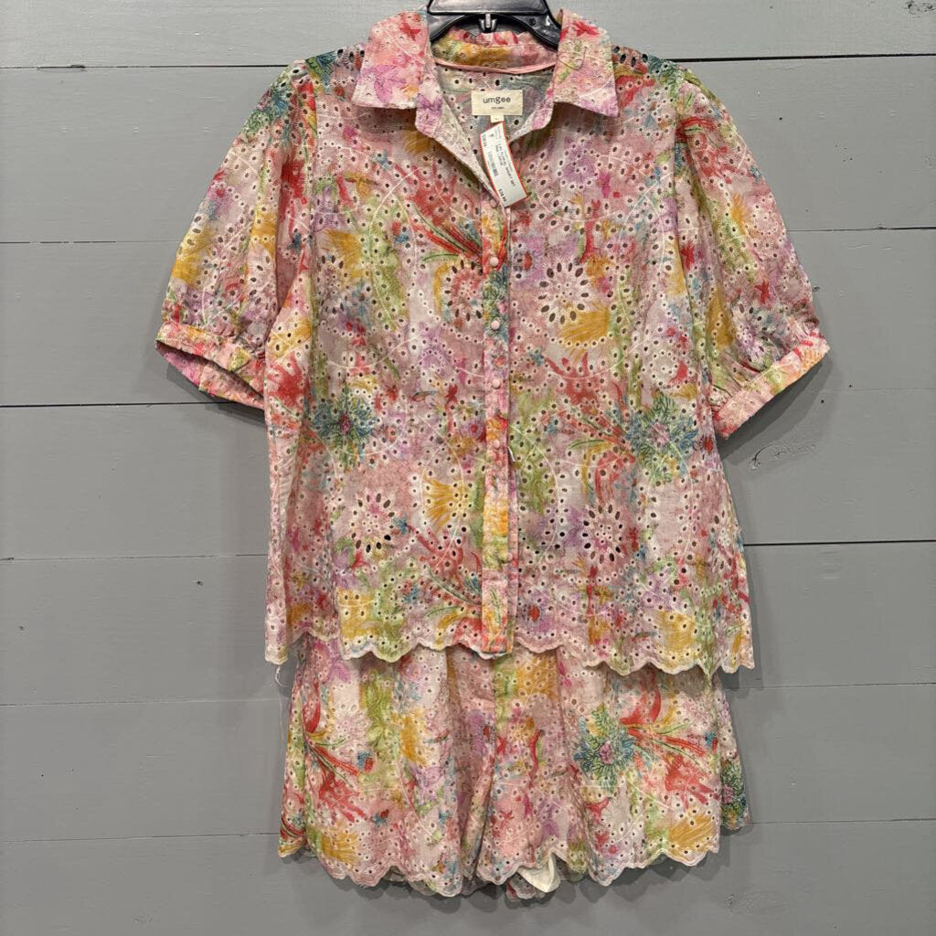 UMGEE,2 PC FLORAL SHORT SET,PINK,LARGE