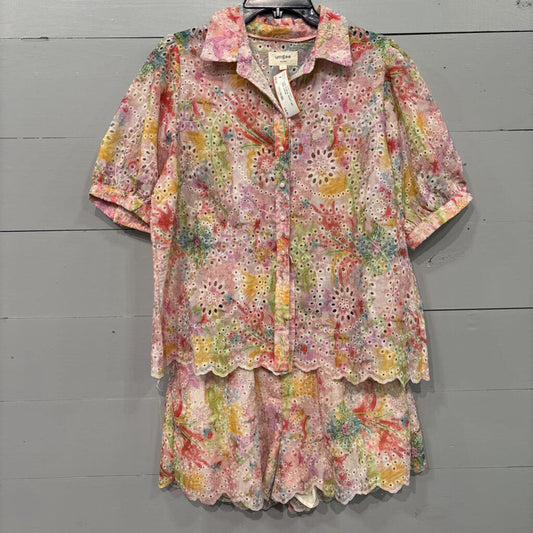 UMGEE,2 PC FLORAL SHORT SET,PINK,LARGE