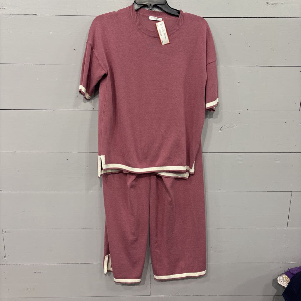 EKOUAER,2 PC KNIT LOUNGEWEAR,ROSE,SMALL