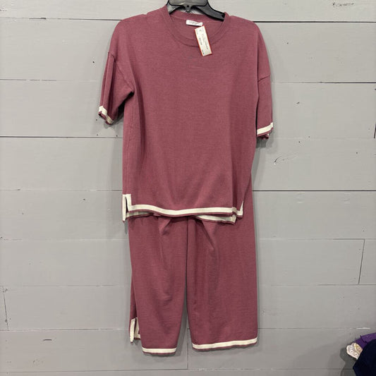 EKOUAER,2 PC KNIT LOUNGEWEAR,ROSE,SMALL