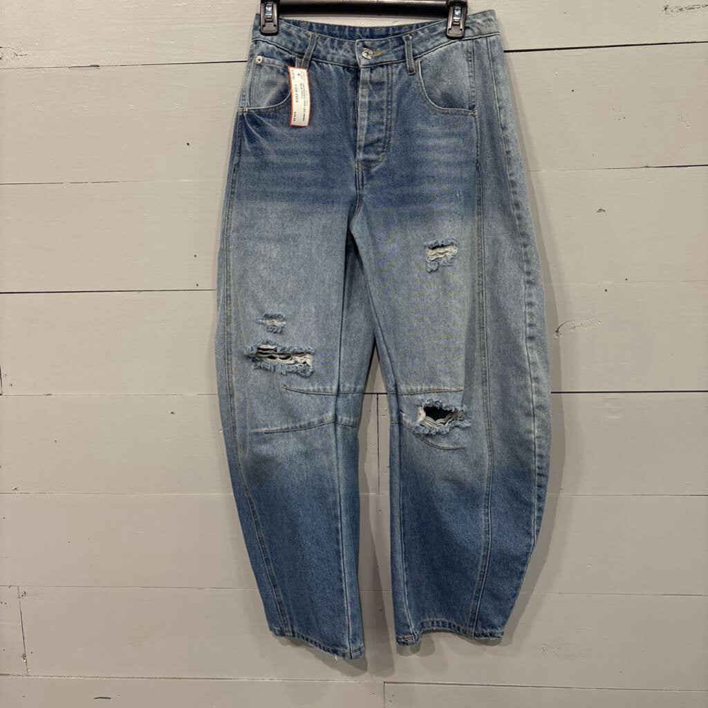 SO ME,DISTRESSED WIDE LEG DENIM,BLUE,SMALL