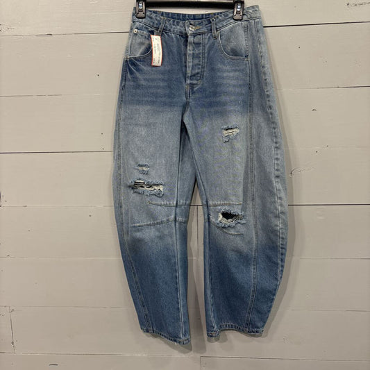 SO ME,DISTRESSED WIDE LEG DENIM,BLUE,SMALL