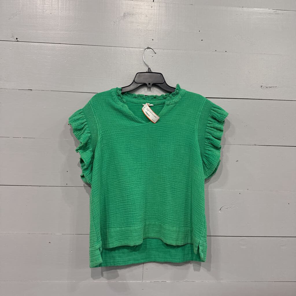JODIFL,RUFFLE SLEEVE TOP,GREEN,LARGE