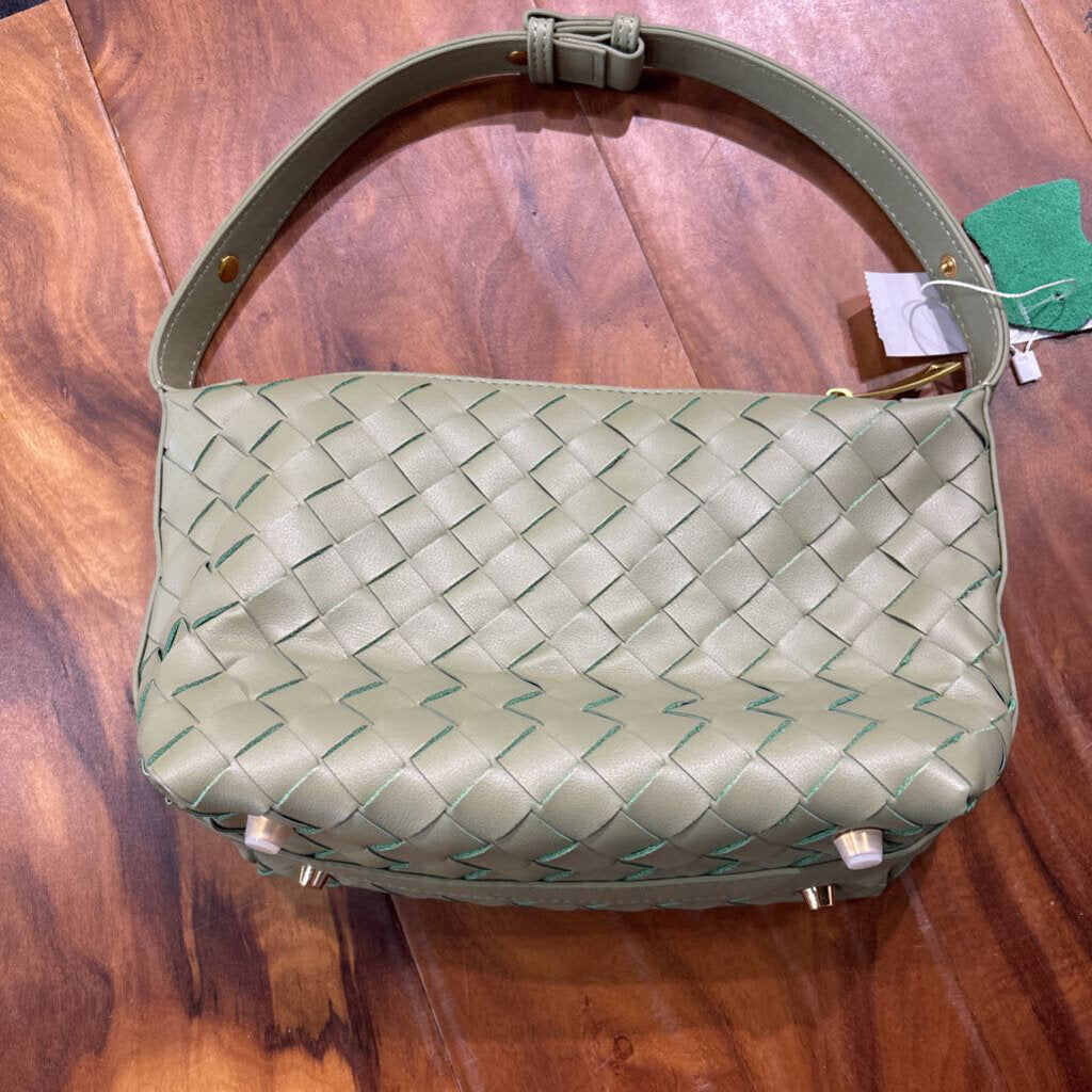 LEATHER BRAID HANDBAG ,GRN ,M