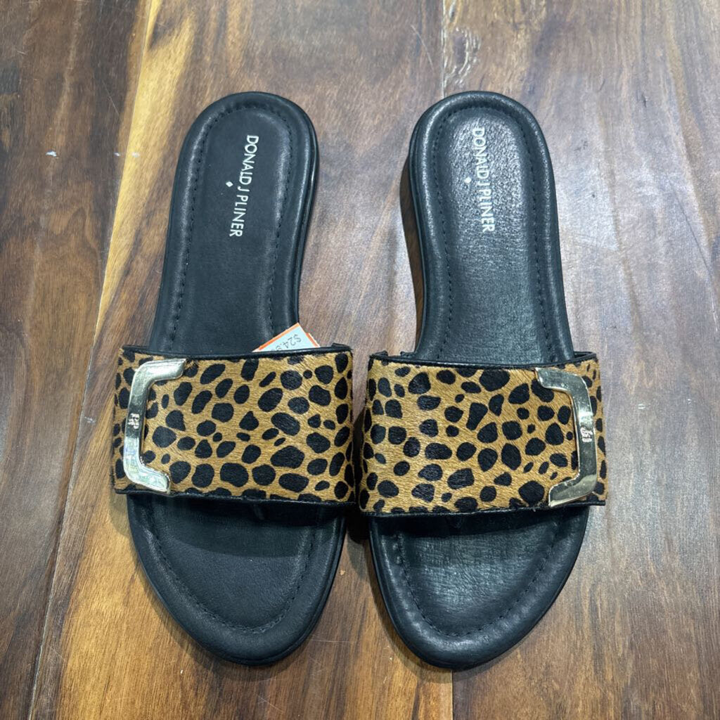 DONALD PLINER,CHEETAH HID SANDAL ,BLK CAMEL ,9