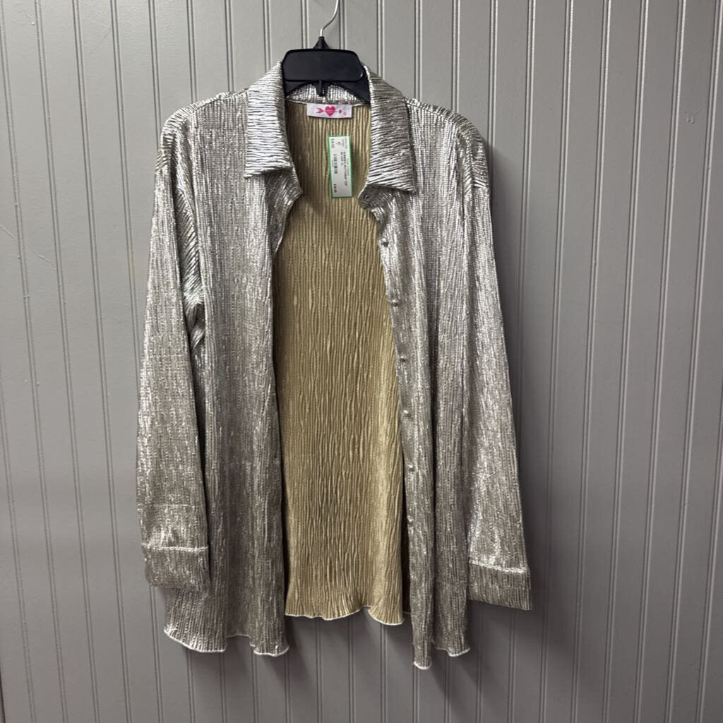 BUDDY LOVE,SHIMMER BUTTONUP TOP ,SILVER,XL