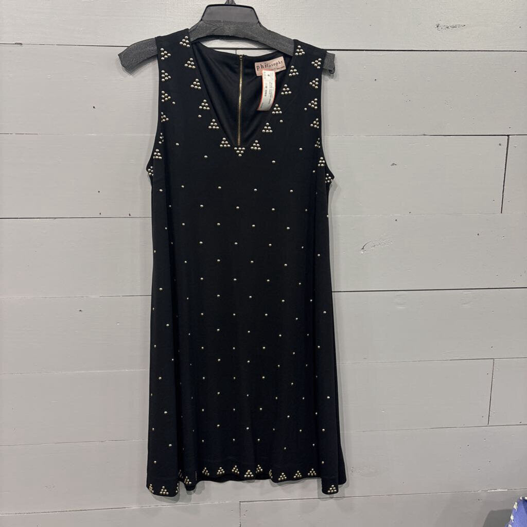 PHILOSOPHY,*BASIC STUDDED DRESS,BLACK GOLD ,L