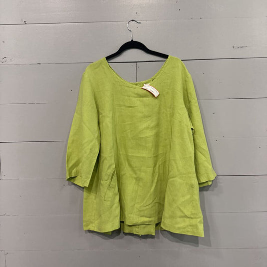 FLAX,OS LINEN TOP ,GRN ,L